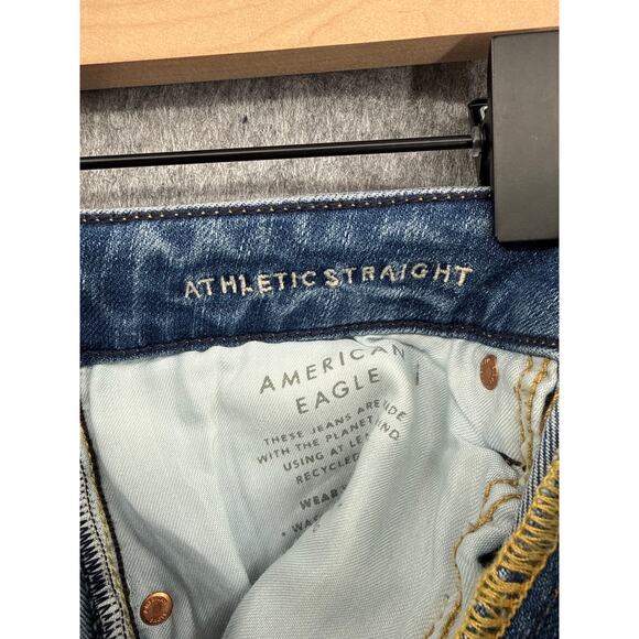 American Eagle Athletic Ripped Straight Blue Jeans Mens 31x34 NEW - Picture 4 of 5